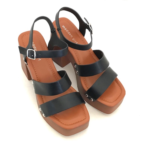 MADDEN GIRL Greenvil Platform Sandals Chunky Heel Shoe Black Women’s Size 9.5 - Picture 1 of 16